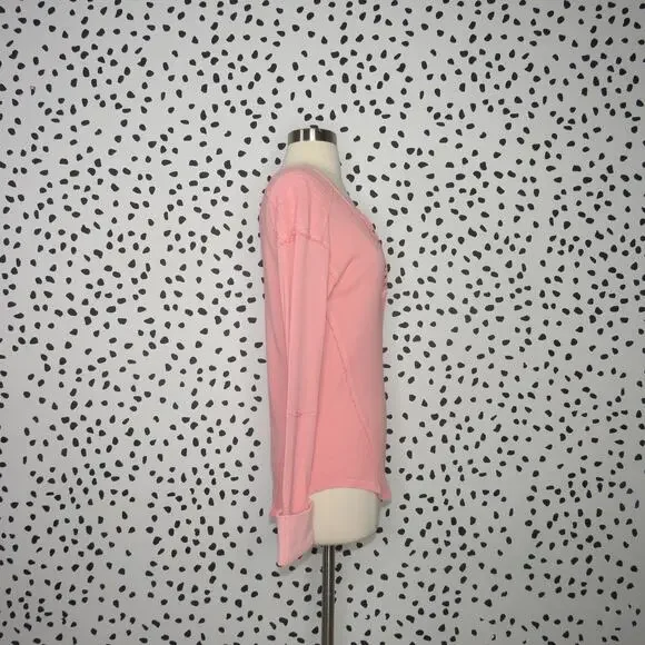 Free People Pink Military Mix Studded Henley Long Sleeve Top - Picture 8 of 12
